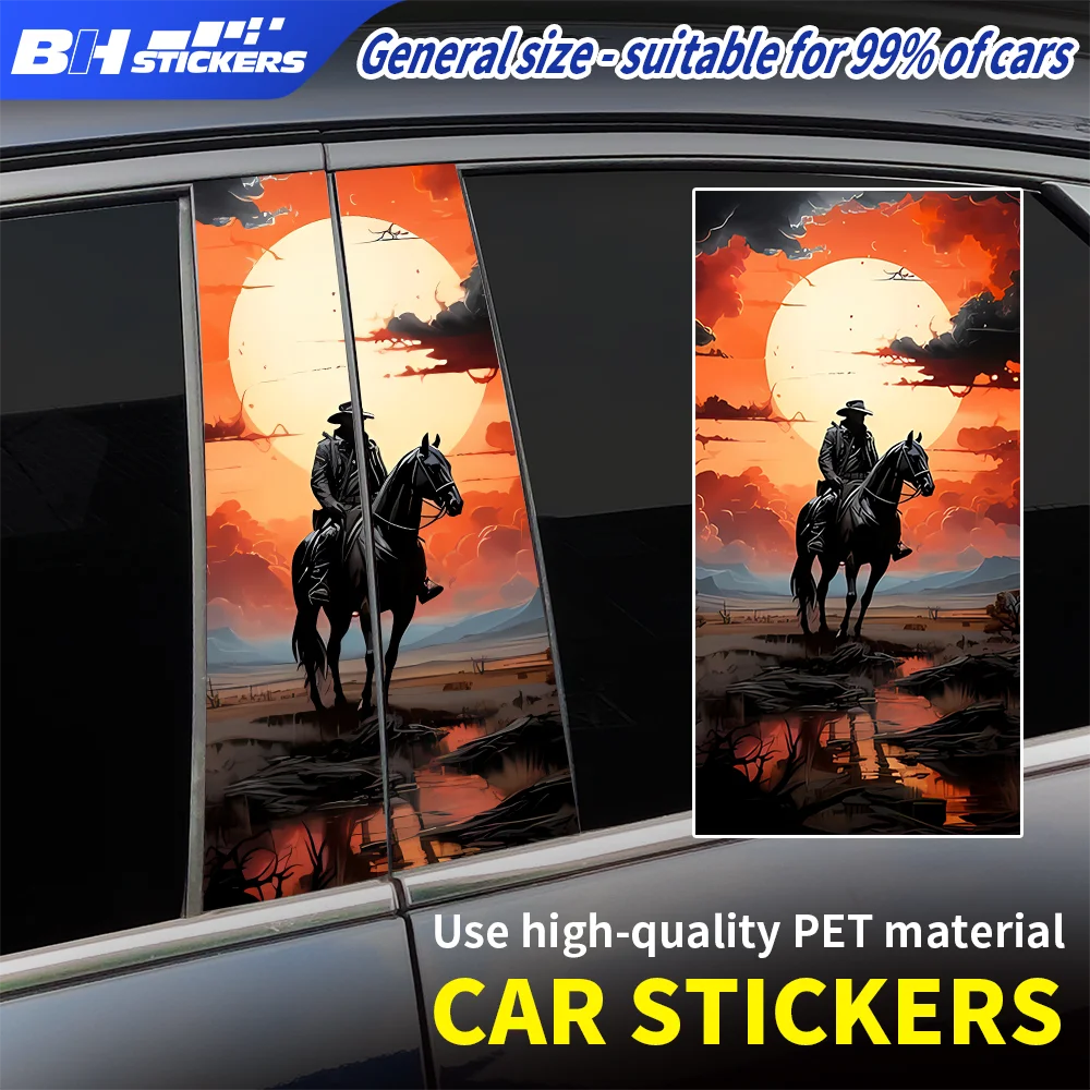 

Western Cowboy Car B-Pillar Stickers Sunset Horse Rider Decal for SUV Pickup Vinyl Auto Exterior Decoration Waterproof 2PCS