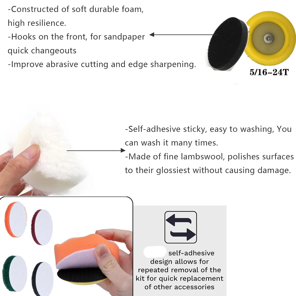 3 بوصة سيارة العلوي استعادة عدة 28 قطعة مع دعم الوسادة تجوب منصات لينة واجهة وسادة الصوف لوحة تلميع للتلميع #4