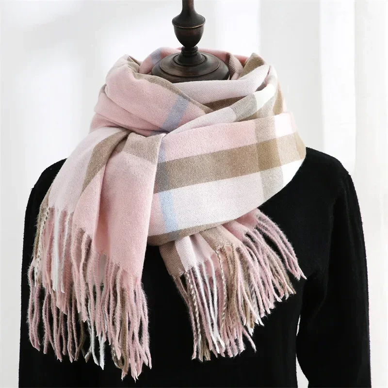 Checkered Scarf Women\'s Autumn and Winter Imitation Cashmere Scarf Medium Length Warm Scarf Shawl Sweet Scarf