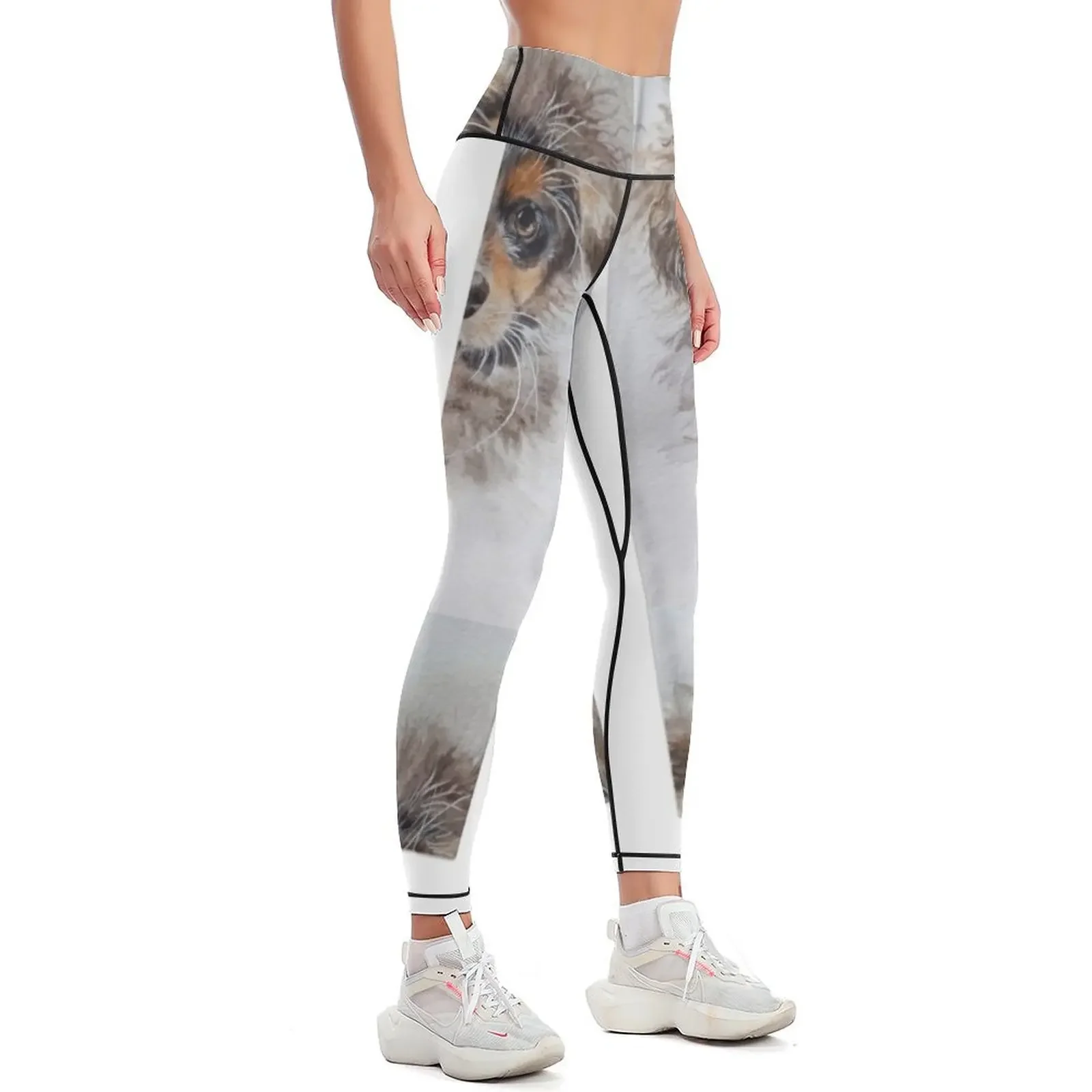 Cute shaggy puppy. Petportrait. Watercolor. Pet portrait. Leggings Women's pants high waist Womens Leggings