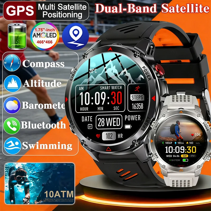 

Новые спортивные смарт-часы 2026 года с Bluetooth-вызовами для мужчин, AMOLED-экран, полный сенсорный дисплей, встроенный GPS, компас, барометр, альтиметр