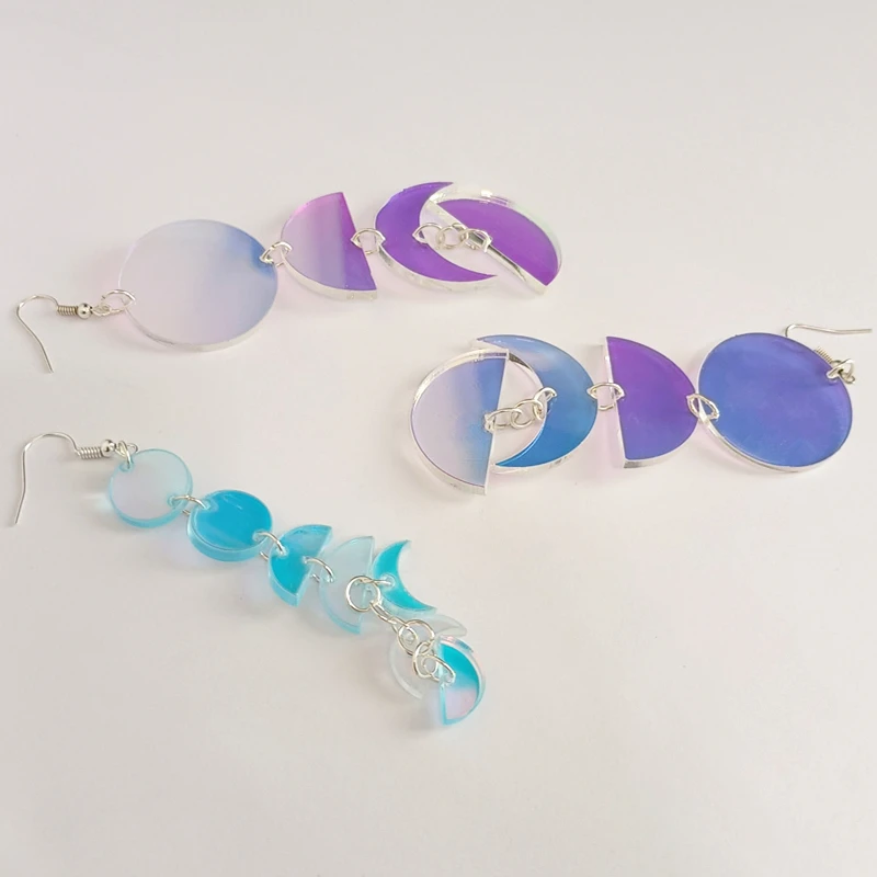 KUGUYS Iridescent Color Moon Round Long Earrings for Women Girls Geometric Trendy Acrylic Party Everyday Jewelry Accessories