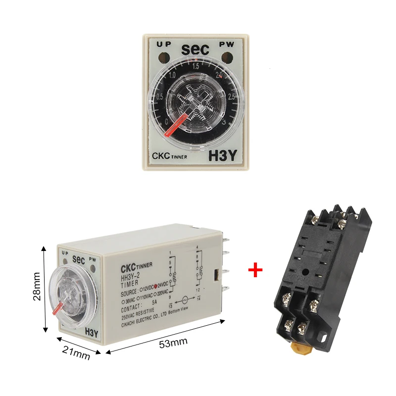 

Delay Timer 0-60Min H3Y-2 DC12V DC24V AC110V AC220V Time Relay with PYF08A 8pin Base Mini Time Relay