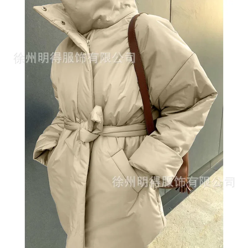 Winter Women Overszied Cotton Coat Jacket Parkas Thick Warm with Belt Casual New Loose Pocket Bubble Khaki Short Jackets Black