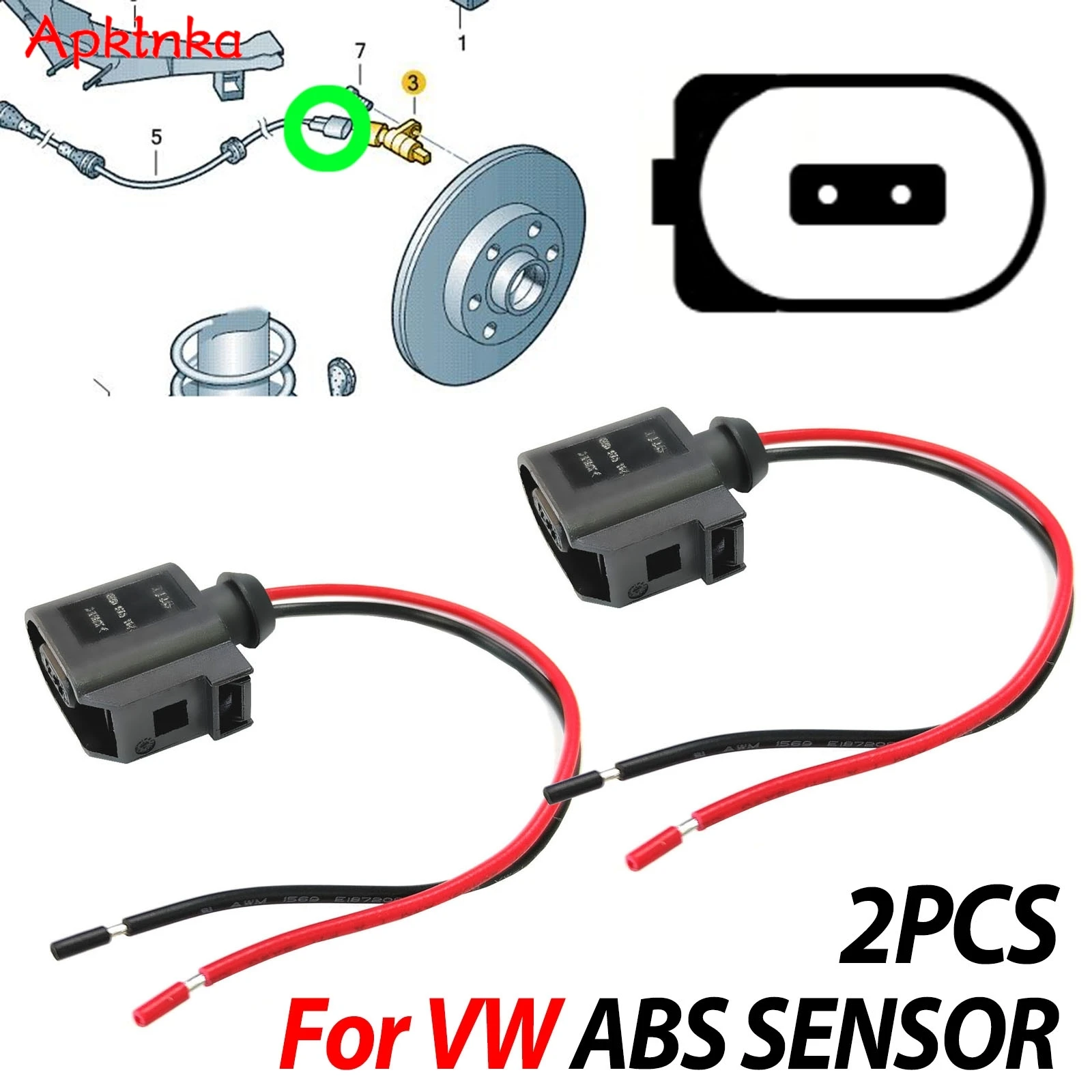 2pcs For VW Caddy Golf Jetta Multivan Passat CC Sharan Tiguan Touran Transporter T5 ABS Sensor Wheel Speed Connector Plug Wiring