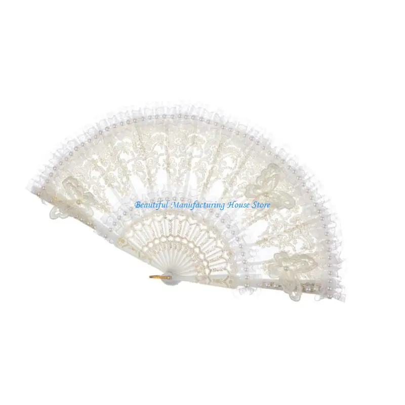 Éventail décoratif pliable E56A avec détails en dentelle détaillés, idéal pour les accessoires photographie mode