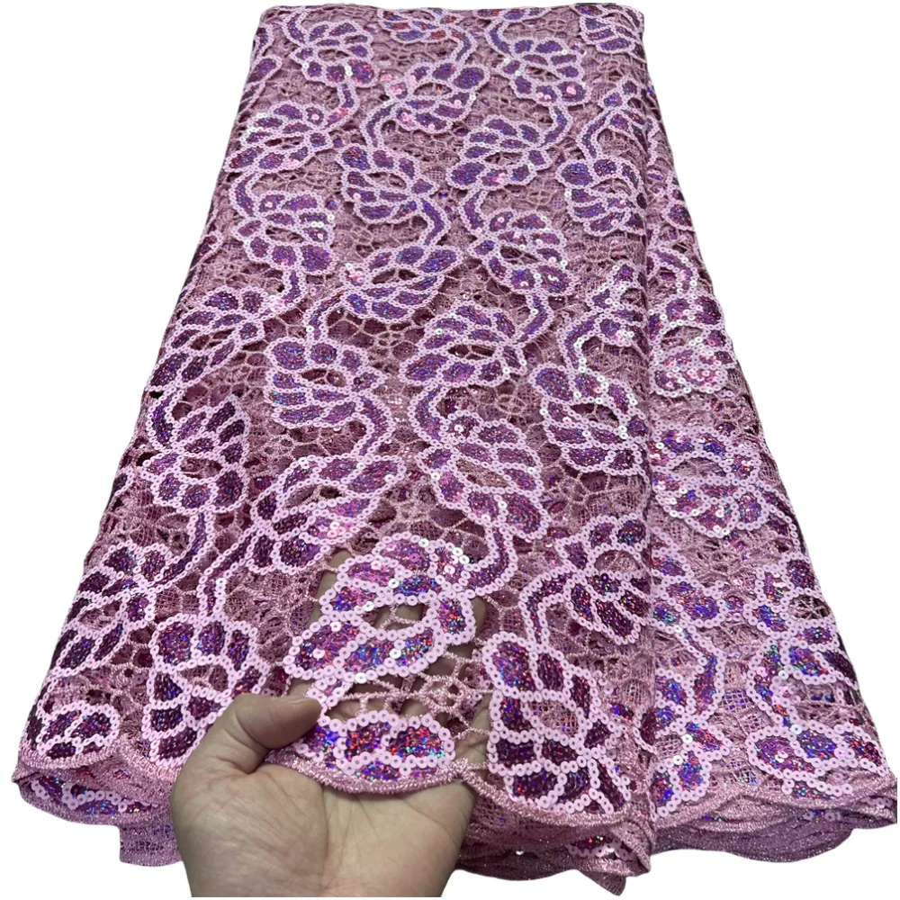 Tissu en dentelle de tulle nigérian africain de haute qualité 2026 pour robe de mariée, broderie, couture, sequins, fête, mousseline, 5 yards PS0079