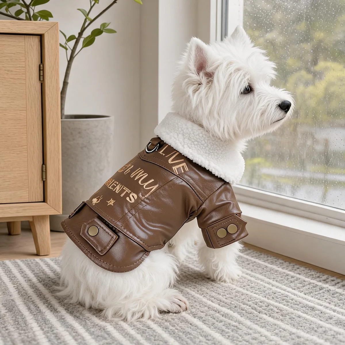 Adorable Pet Leather Look Puffer Romper Warm Cotton Padded Jumpsuit for Small Breed Dogs and Cats Winter Outfit