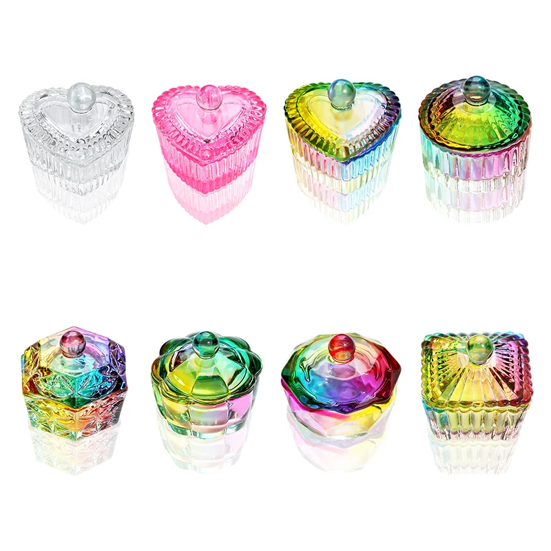 Aurora Colorato Nail Art Spazzola di vetro Pulizia Tazza di vetro Polvere di cristallo Piatto di lavaggio Penna Ciotola con coperchio Supporto per manicure Strumento per salone