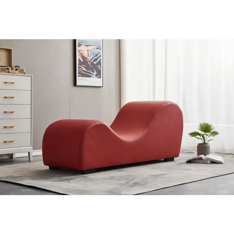 Chaise Lounge curvo de piel sintética para sala de estar, Yoga, estiramiento, relajación, moderno, grande, rojo