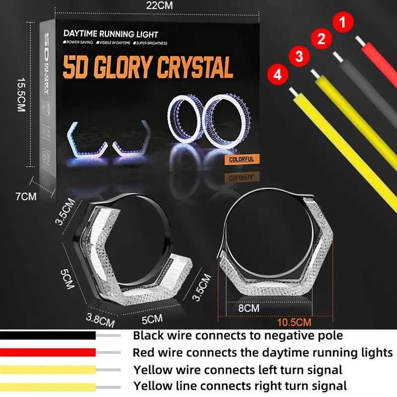 3 inch 5D RGB LED Angel Eyes Halo-ringen Rechthoekige DRL-covers met richtingaanwijzer App-bediening Halo-covers voor autokoplamp