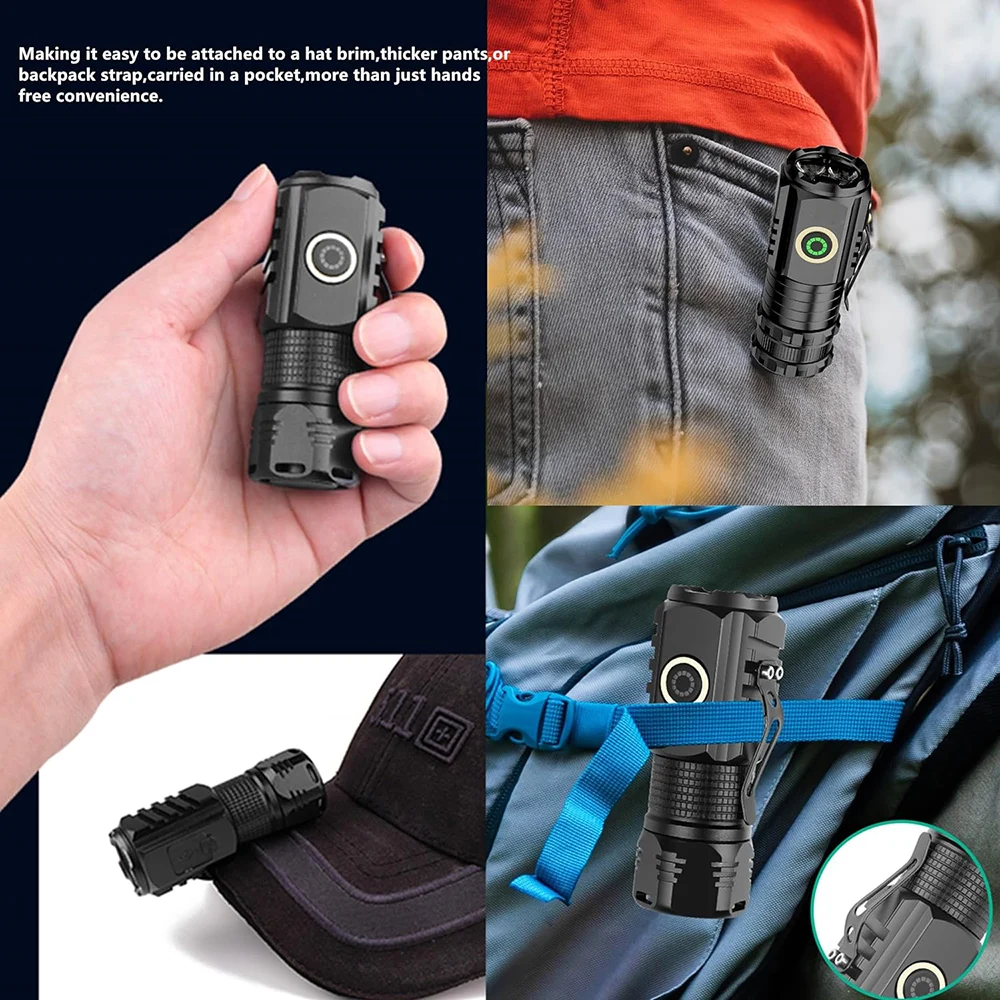 High Power Mini LED Flashlights Portable Metal Torch With 3 LED Powerful Tail Magnet EDC Waterproof Rechargeable Camping Lantern