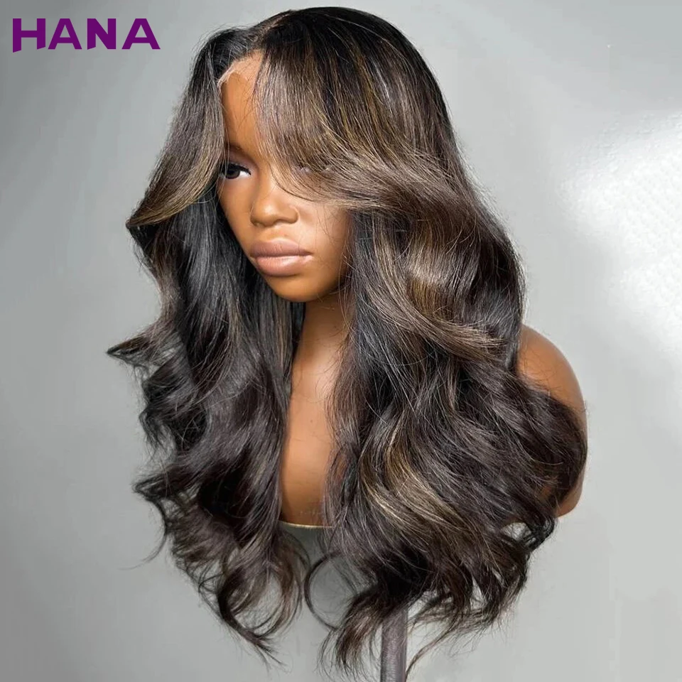 

Highlight Brown Colored Body Wave Transparent Lace 13x4 13x6 Lace Frontal Wig Ombre Pre-Plucked 5x7 Lace Closure Human Hair Wig