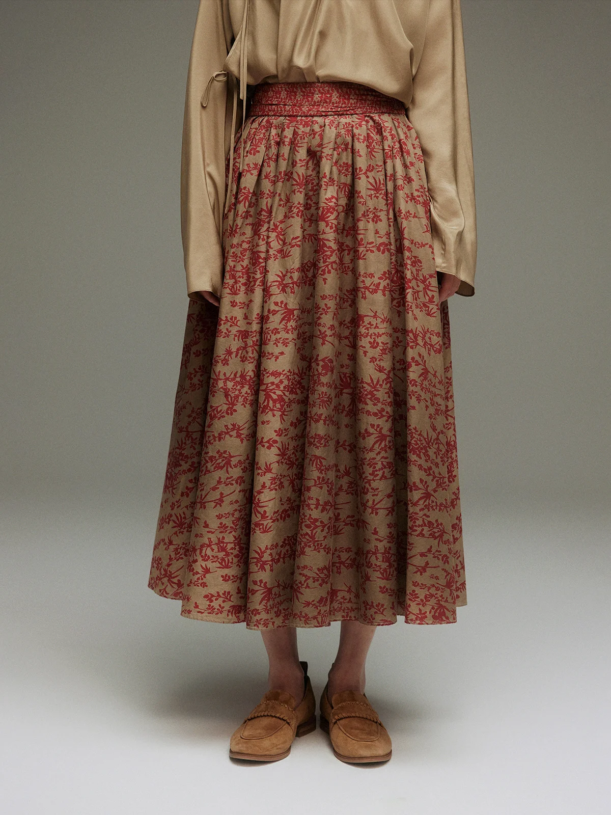 

Юбка женская хлопковая с цветочным принтом, ручной работы, винтажная, с плиссировкой на талии, А-силуэт, с высокой талией, весна-лето