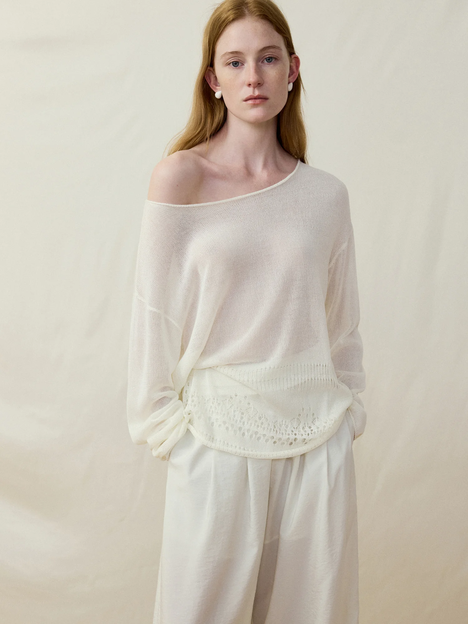 

Женский вязаный топ MURMUR MI с кружевными вырезами и открытыми плечами, свободного кроя, удобный, дышащий, повседневный