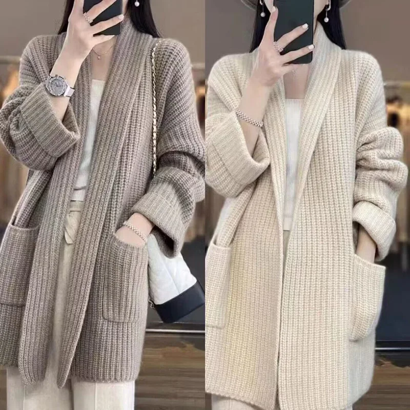 Cardigan da donna 2024 abiti invernali Cappotto maglione in cashmere a maniche lunghe soffice lavorato a maglia nuovo stile caldo vintage