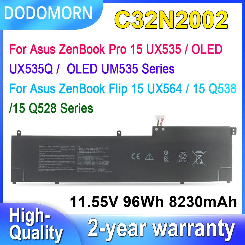 DODOMORN C32N2002 Laptop Battery For Asus ZenBook Pro 15 OLED UX535Q UX535QA UX535QE UM535 UX535 UX535L Flip 15 Q528 Q538 Series