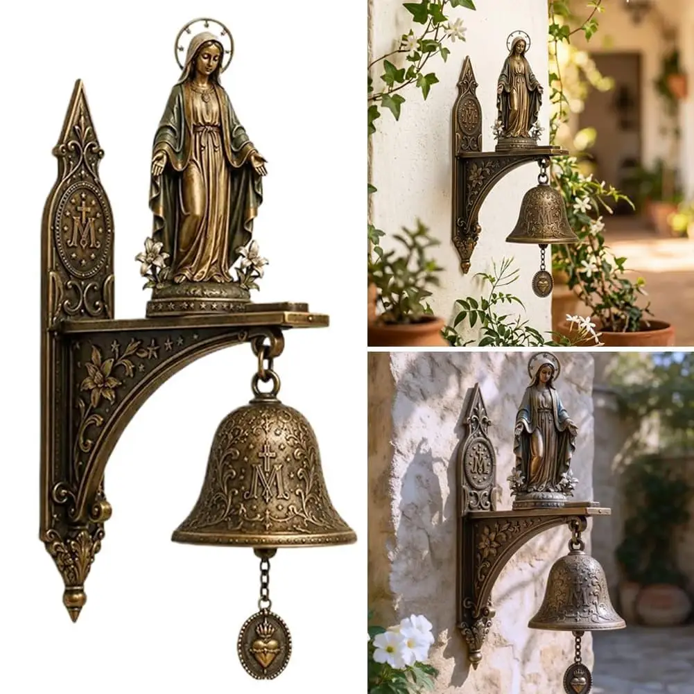 Statue de la Vierge Marie à suspendre au mur, ornement de cloche, décoration murale religieuse en Bronze Antique, pour la maison, la chapelle, l'entrée, cadeau, 1/2/3 pièces