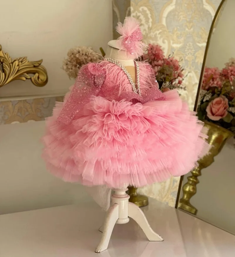 

Fancy Dress for Girls Pink Tiered Tulle Tutu Birthday Girl Gown Wedding Baby Dress Toddler Puffy Outfit 12M 24M