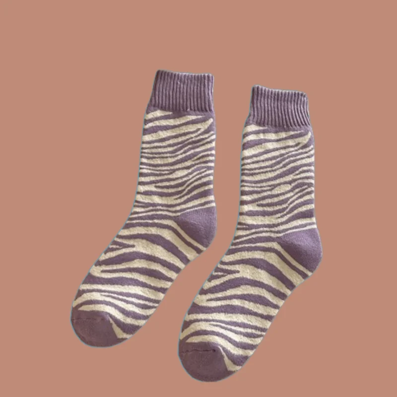 3/6 Pairs Women Autumn and Winter Plus Velvet Middle-tube Women's Socks Ladies Winter Plaid Cotton 2024 New Socks Purple Socks