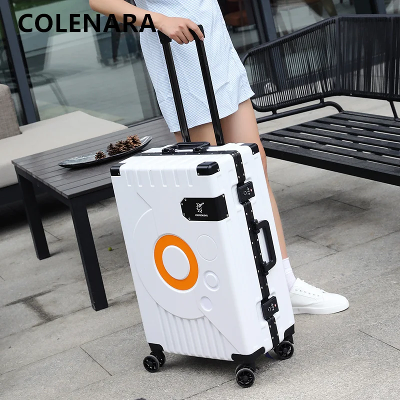

COLENARA Men's Suitcase Aluminum Frame Boarding Box ABS+PC Trolley Case 20"22"24"26"28 Inch Large Capacity Rolling Luggage