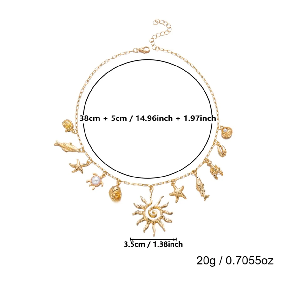 Boho Küsten-Halskette mit Seestern, Muschel, Seepferdchen, Schnecke, Fisch, Kokosnussbaum-Anhänger für Damen und Herren, Sonnen-Hummer-Choker, Sommer-Schmuck – Detail 26