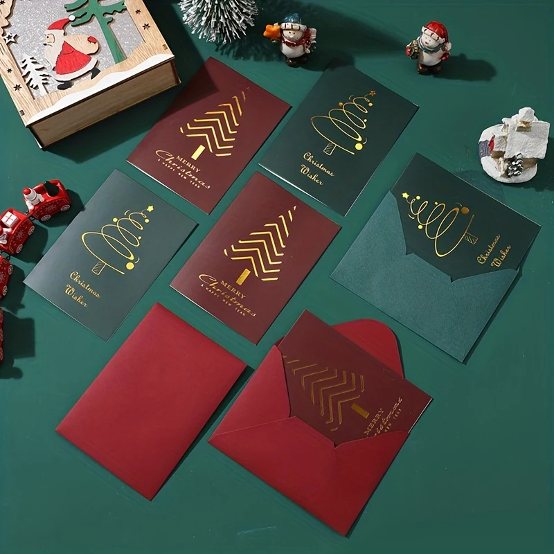 5 Stück/Set Weihnachtskarte, Weihnachtsbaum-Druck, passender Umschlag, Weihnachts-Weihnachtskarte, Geschenk- und Segen-Geben