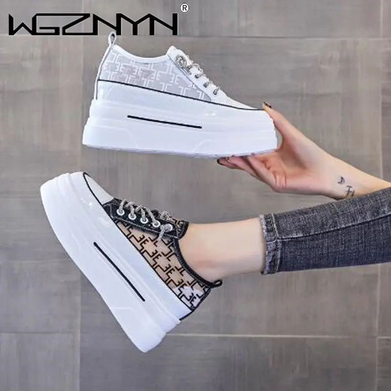 2023 Platform Wedge Hollow Shoes White Chunky Sneaker New Casual Comfortable High Brand Breathable Spring Summer Sports Shoes