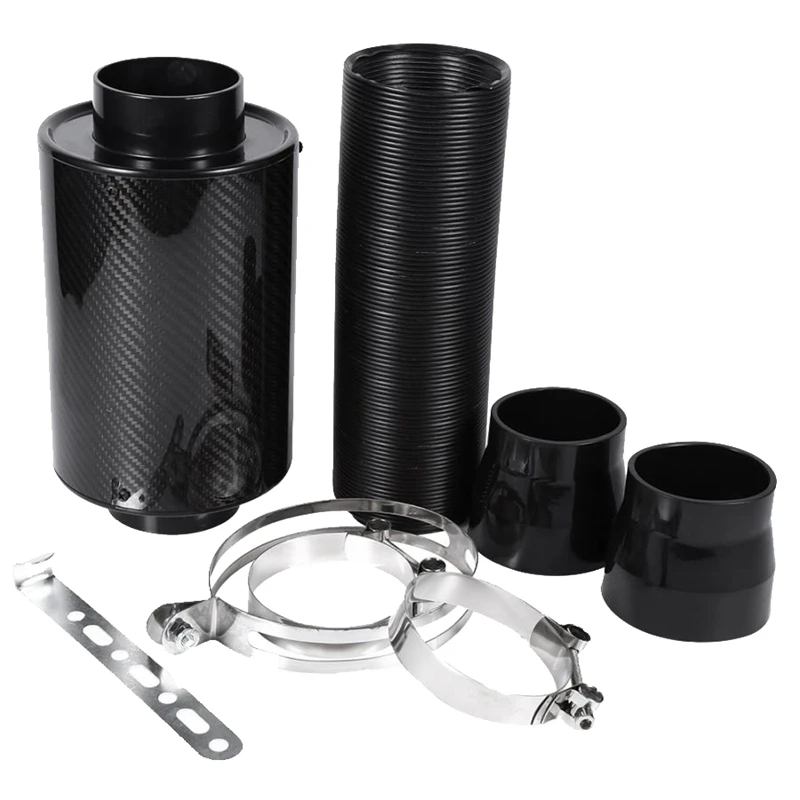 Car 3 Inch Universal Carbon Fiber Air Filter Feed Enclosed Intake Hose Kit