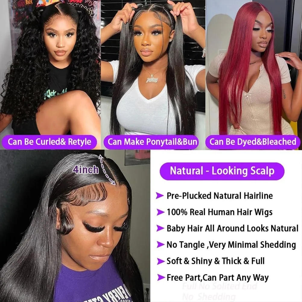 13x4 HD Lace Front Wigs Human Hair Bone Straight 200% Density 12A Transparent Lace Frontal Wig With Baby Hair For Black Women