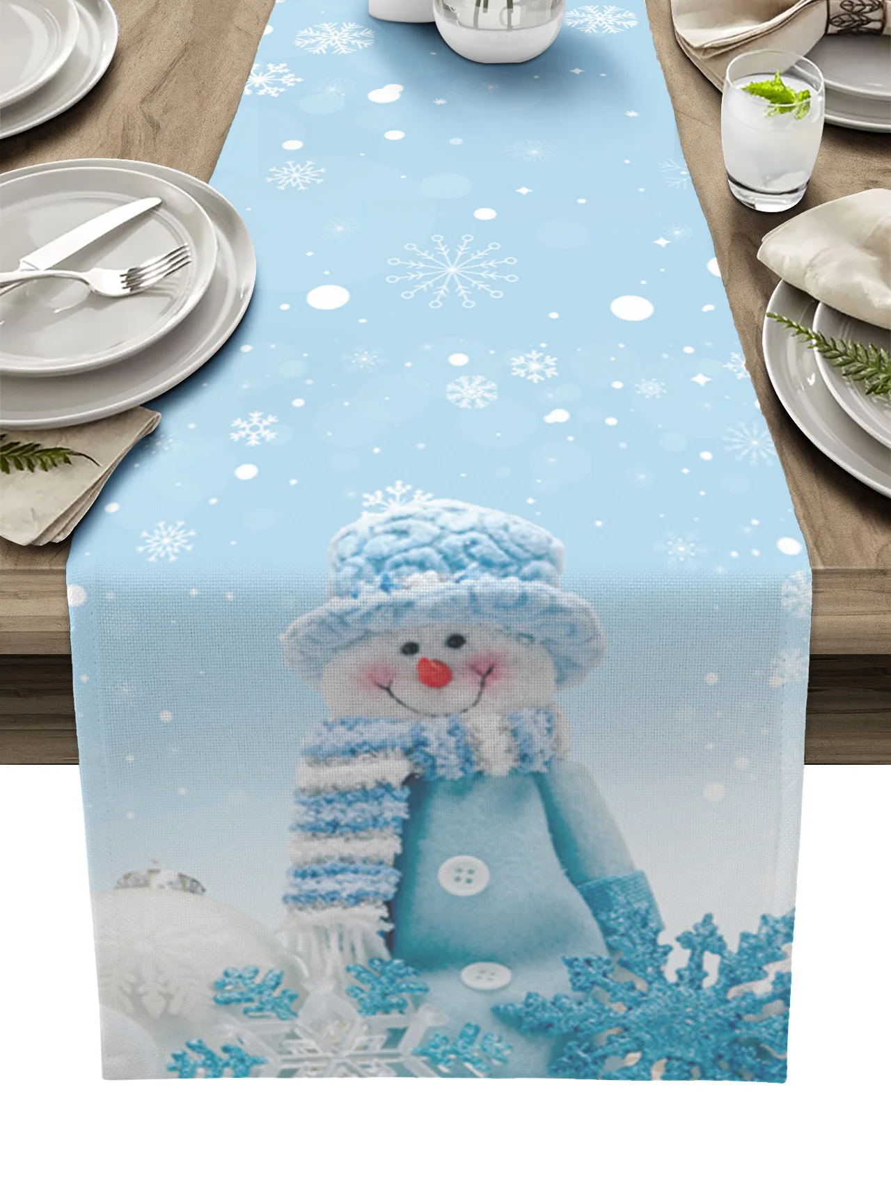 

Christmas Decoration Snowman Snowflake Table Runner Wedding Country Decor Linen Dining Table Runner Table Cover Washable