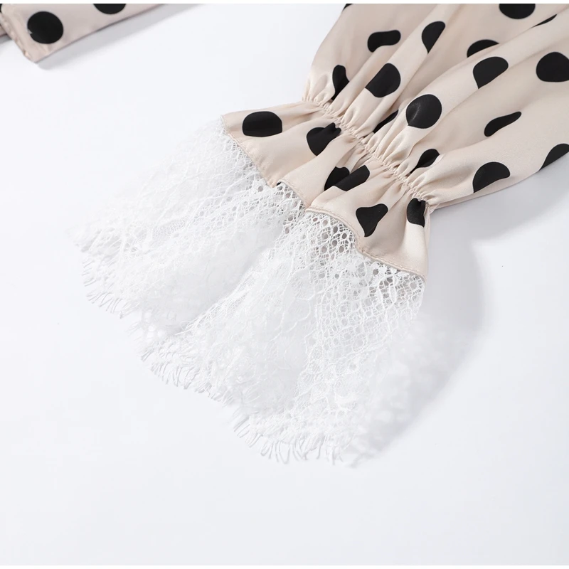 Damen Polka Dot Maxikleid mit Gürtel, tiefem V-Ausschnitt, langen Ärmeln, Satin-Kleider, Frühjahr 2026, lässige Alltags- und Abendgarderobe, schicke Robe – Detail 12