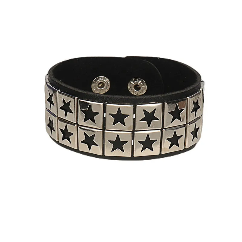 Hot Punk Double Stars Pu Leather Wristbands Bracelet Bangle 80s Fashion Style Women Men Jerwerly Gifts