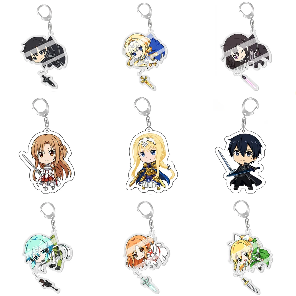 Anime Sword Art Online Kirito Keychain Yuuki Asuna Asada Shino SAO Cartoon Keyring Baji Bag Tag Accessories Decorative Gift