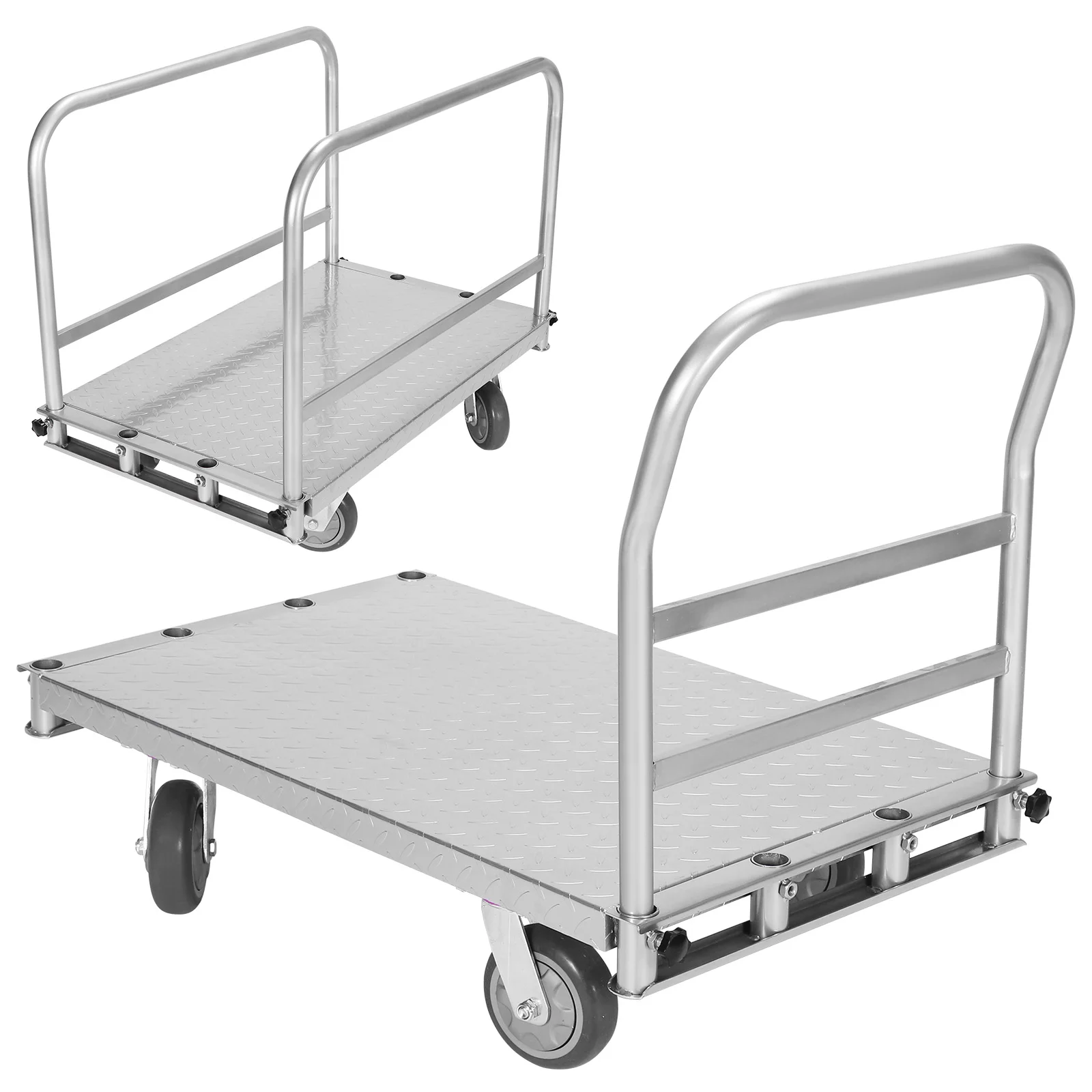 

Hand Truck Push Cart 4 Swivel Casters with 2500lbs Capacity 36x24inch Steel Board with 3 Side Handrails for Handling Sheetrock