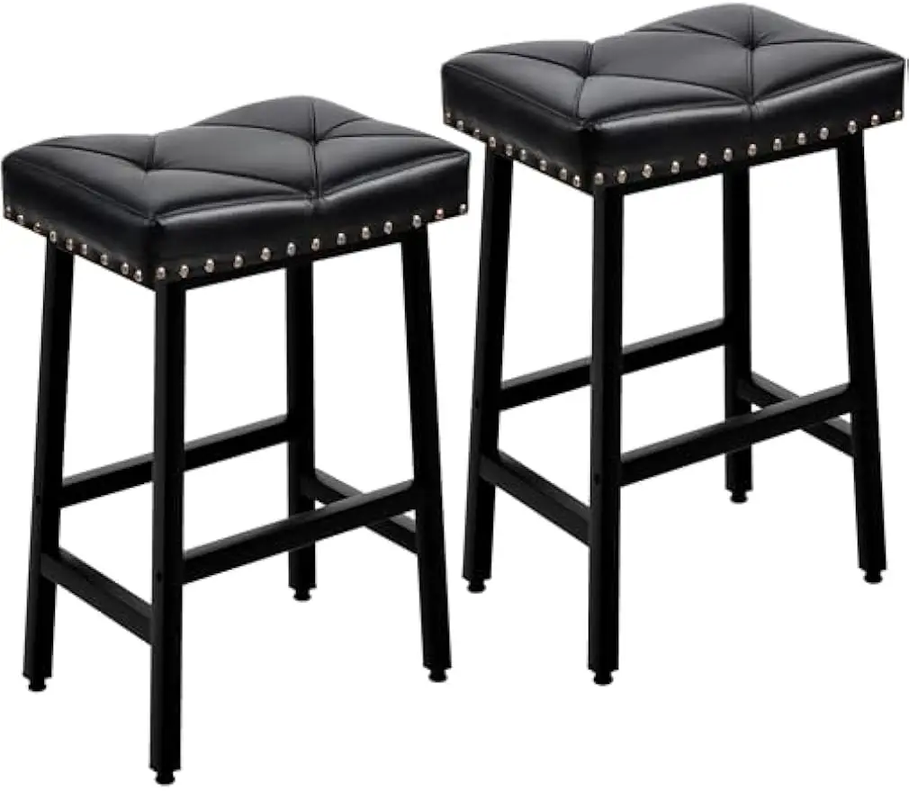 

25 inch Counter Height Stools for Kitchen Island, Bar Stools Set of 2,Backless Barstools Bar Chairs with Metal Base, Black