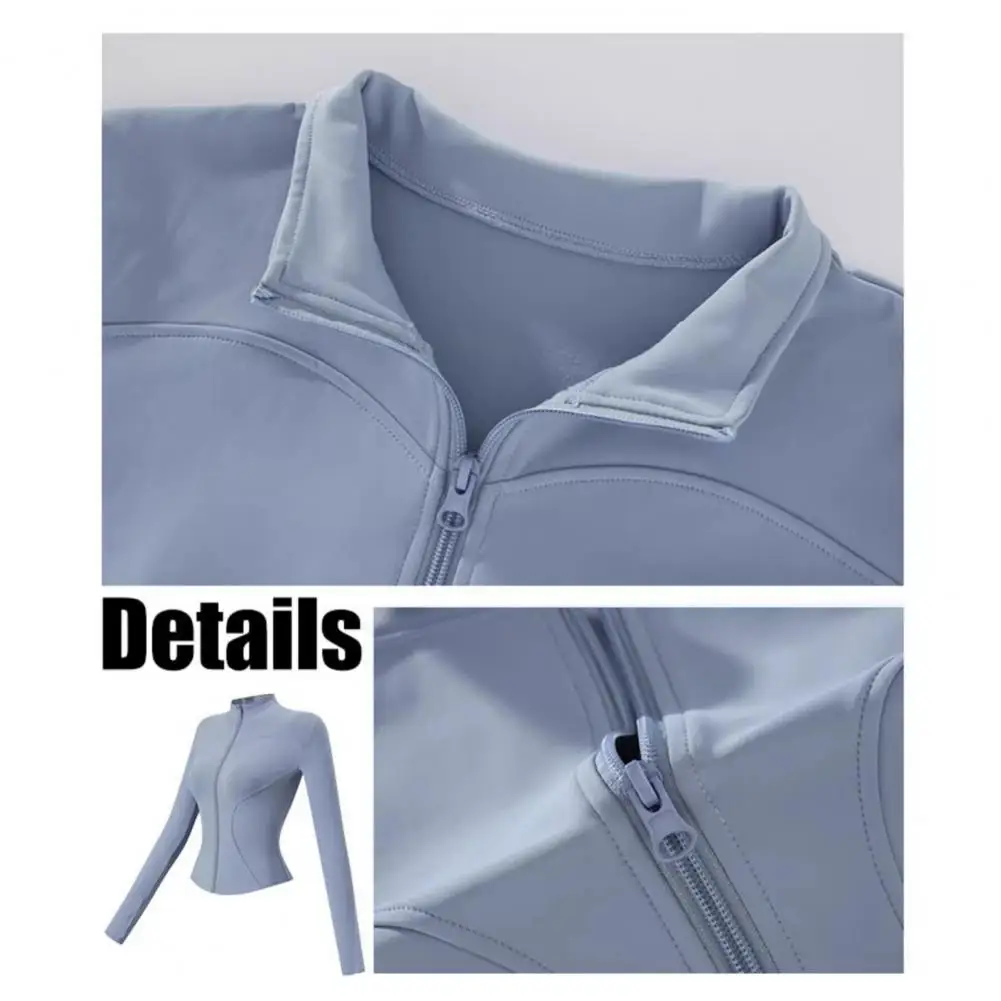Roupas de Yoga com Mangas com Abertura para o Polegar, Top de Yoga Feminino de Manga Longa, Jaquetas Cropped com Zíper Completo, Roupas Esportivas para Corrida