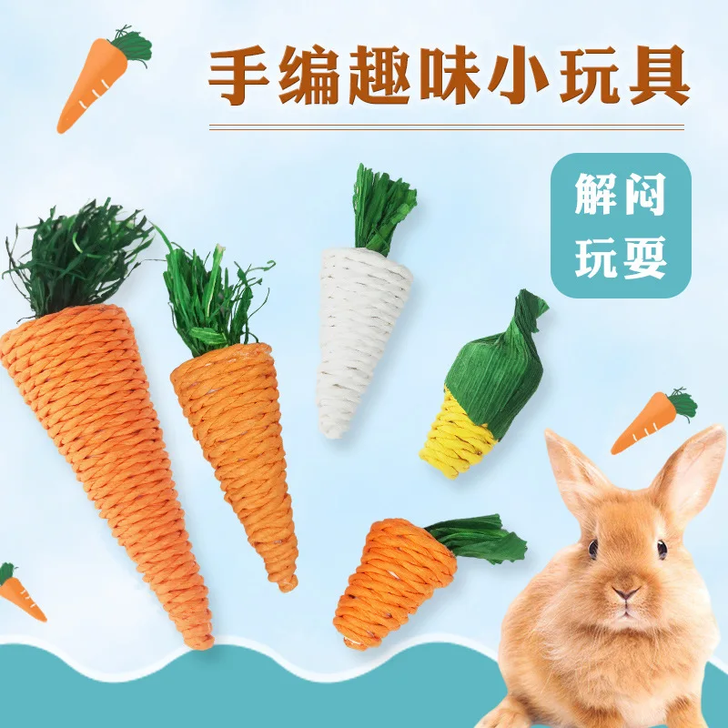 Pet supplies Rabbit Weaving Teeth Grinding Soothing Toy Grass Weaving Carrot Guinea Pig Totoro Cat Hand Weaving Carrot Toy