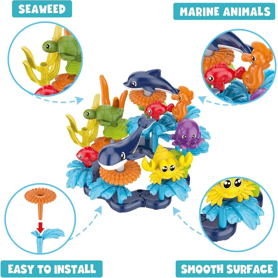 Ocean Reef 125 pcs Building Toy Set for Toddlers and Age 3 4 5 6 Year Old Boys and Girls Stacking Reef Garden Building Toy STEM