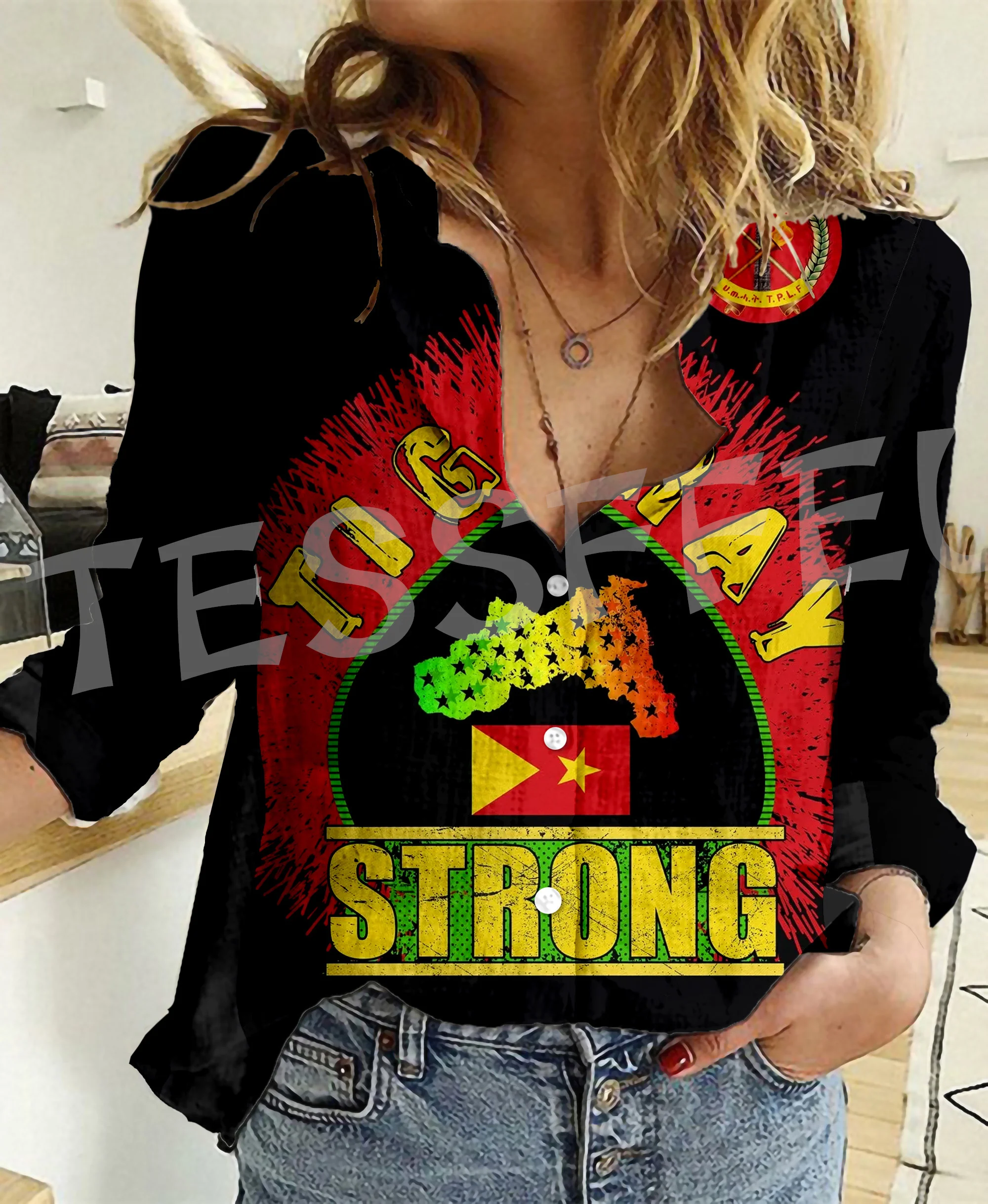 

Africa County Tigary Flag Lion Vintage Tattoo Retro 3DPrint Streetawear Harajuku Women Casual Button-Down Shirts Long Sleeves X5