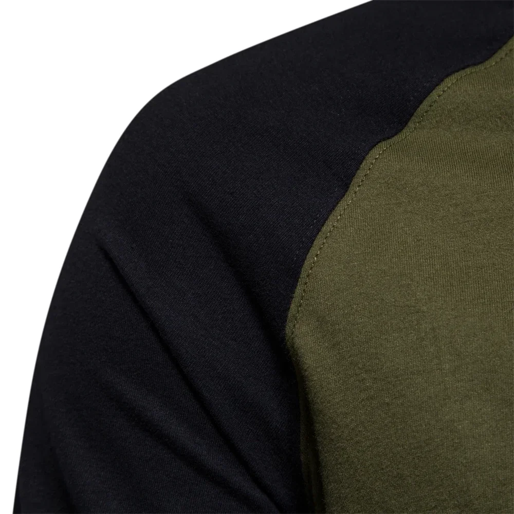 Men\'s T-shirts 100% polyester Long Sleeve O-neck Pactwork Casual T shirts for Men New Spring Designer Tees Men Clothing