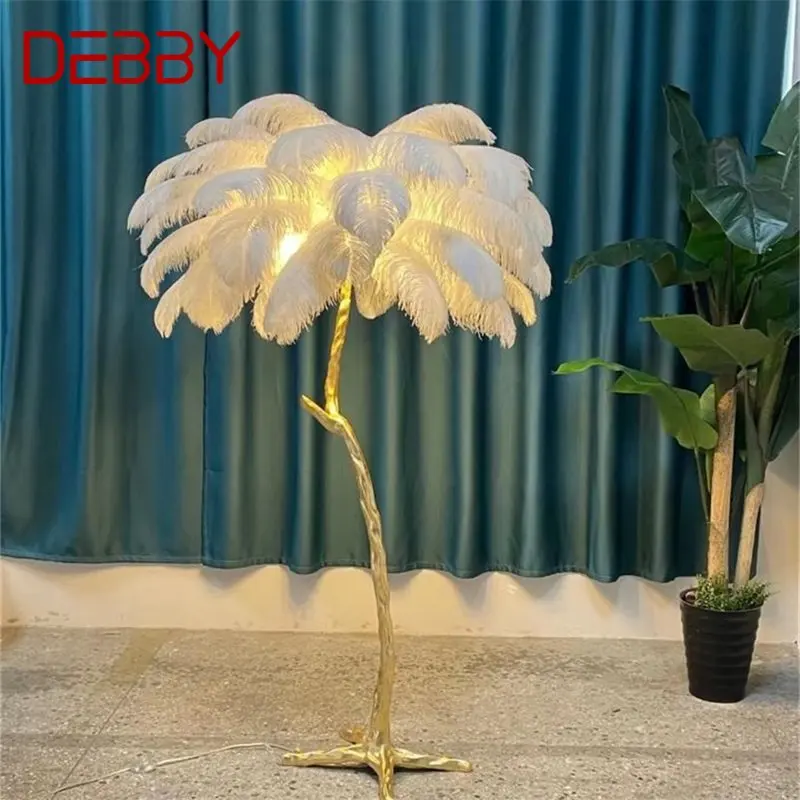 

DEBBY Nordic Vintage Floor Lamp Modern Creative Brass Simple LED Feather Standing Light for Home Living Room Bedroom Decor