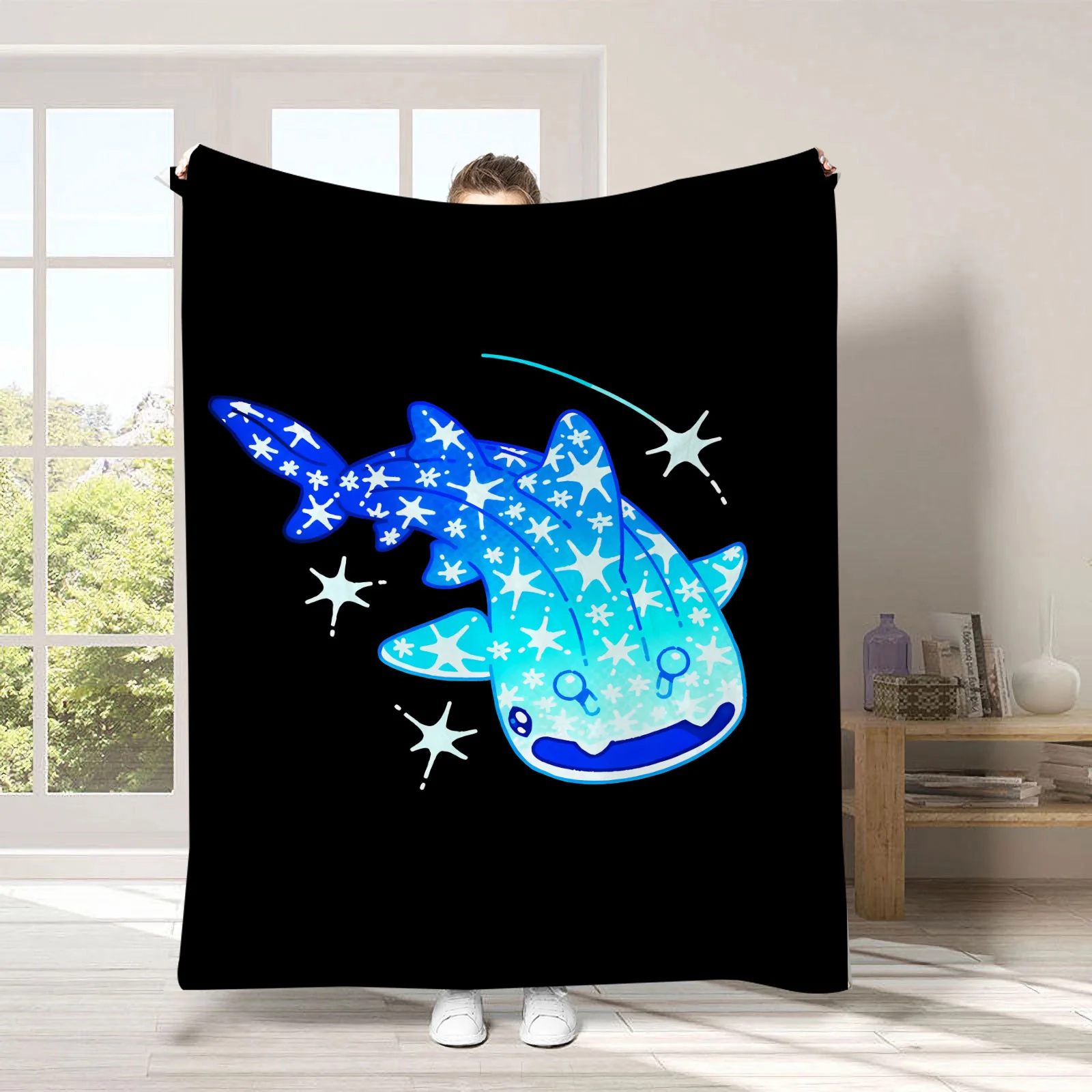 1Pc Blanket Flannel Cartoon Marine Whale Manta Ray Print QualityThrow Couch Fluffy Home Work Decoration Excellent Gift Choice