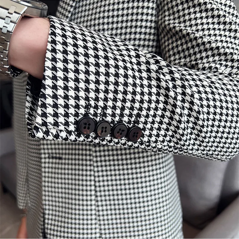 2023 High Quality Blazer Men\'s Korean Trend Business Casual Elegant Fashion High-end Simple Shopping Gentleman Plaid Suit Jacket