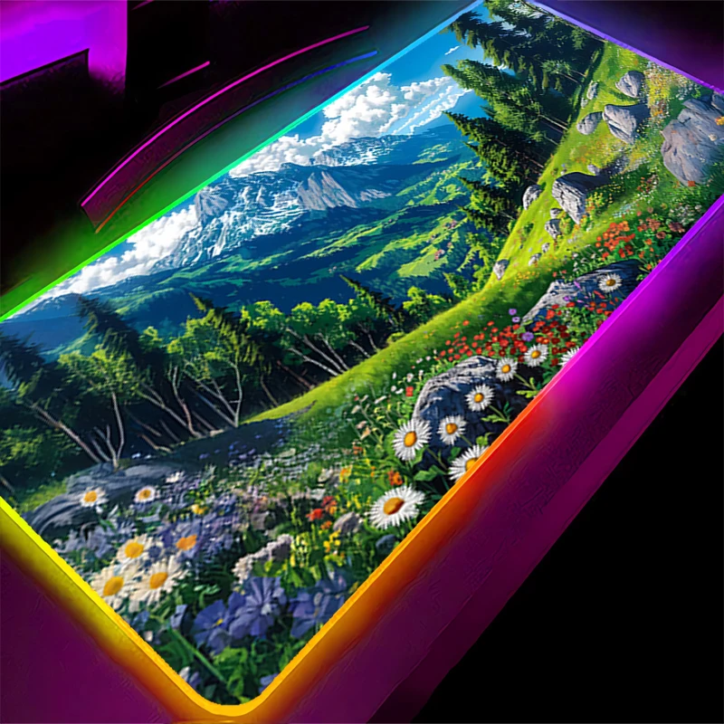 RGB LED Mouse Pad Japan Anime Scenery HD Laptop Keyboard Pad Non-Slip Anime Gaming Mat PC Accessories Mousepad Rubber Desk Mat