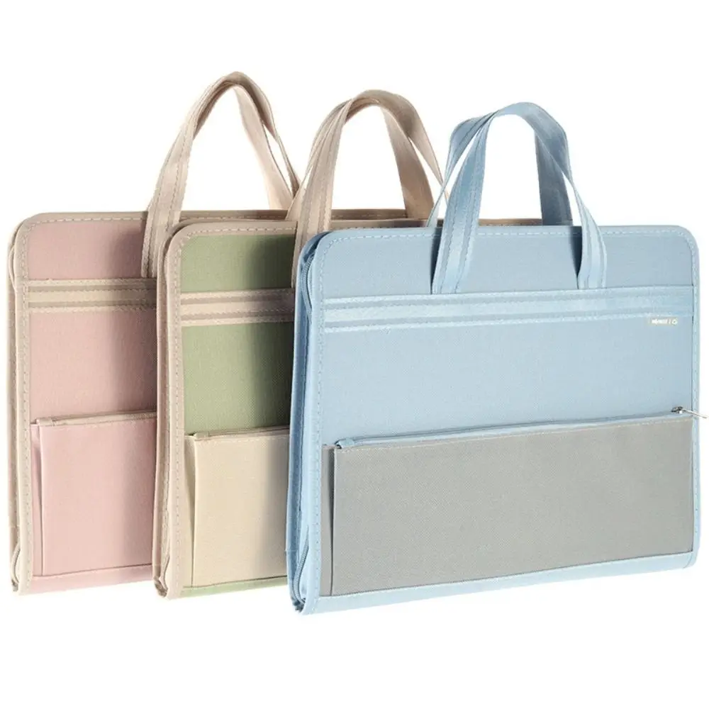 13 Pocket Canvas Accordion Document Bag Vertical Retractable A4 Expanding File Organizer Large Capacity with Handle