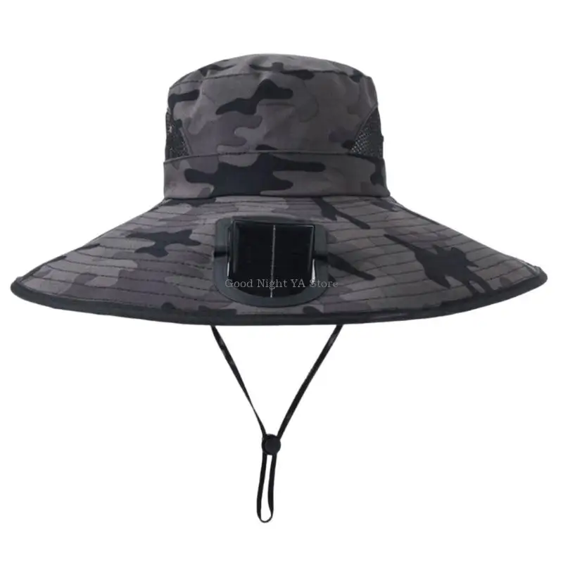  Solar Energy Charged Cooling Sun Hat Fan Breathable Mesh Construction Adjustable Fit Summer Activity Accessory