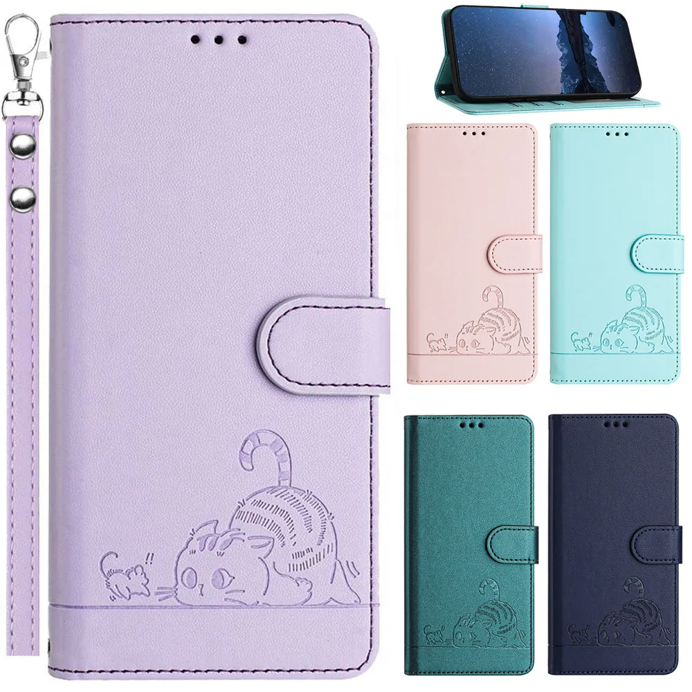 3D Cat Flip Case for TCL 50 XL XE 40 30 SE 505 501 502 403 405 406 408 40R 20R 201 303 306 305 Cases Leather Wallet Cover Strap