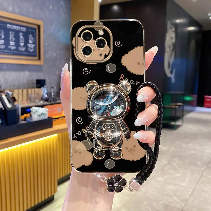 

Чехол-держатель для телефона Lucky Clover с ремешком Bubble Bear для iPhone 17, Air 16, 15, 14, 13, 12, 11 Pro Max Mini Plus 16E, задняя крышка