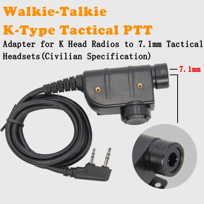Walkie Talkie Tactical U94 PTT k 2pin Adapter For Kenwood Baofeng UV5R UV82 Radio To 7.1mm U174 Aviation Noise Isolating Headset